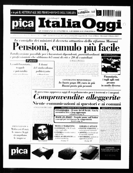 Italia oggi : quotidiano di economia finanza e politica